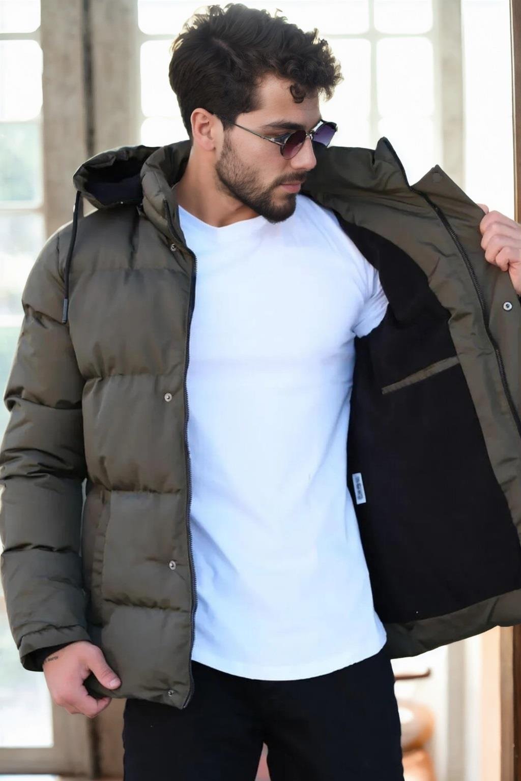 23453 Dewberry Removable Hood Faux Fur Lined Slim fit Jacket-HAKİ