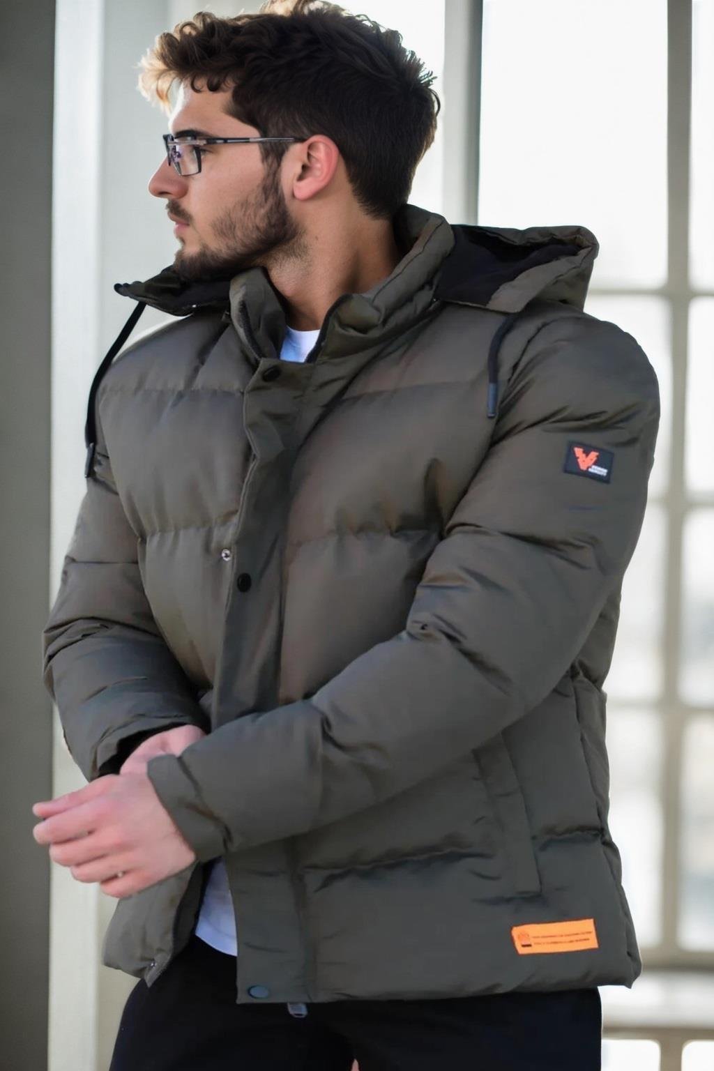 23453 Dewberry Removable Hood Faux Fur Lined Slim fit Jacket-HAKİ