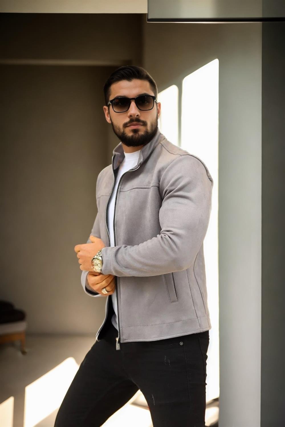 24285 Dewberry Suede Mens Jacket-GRİ