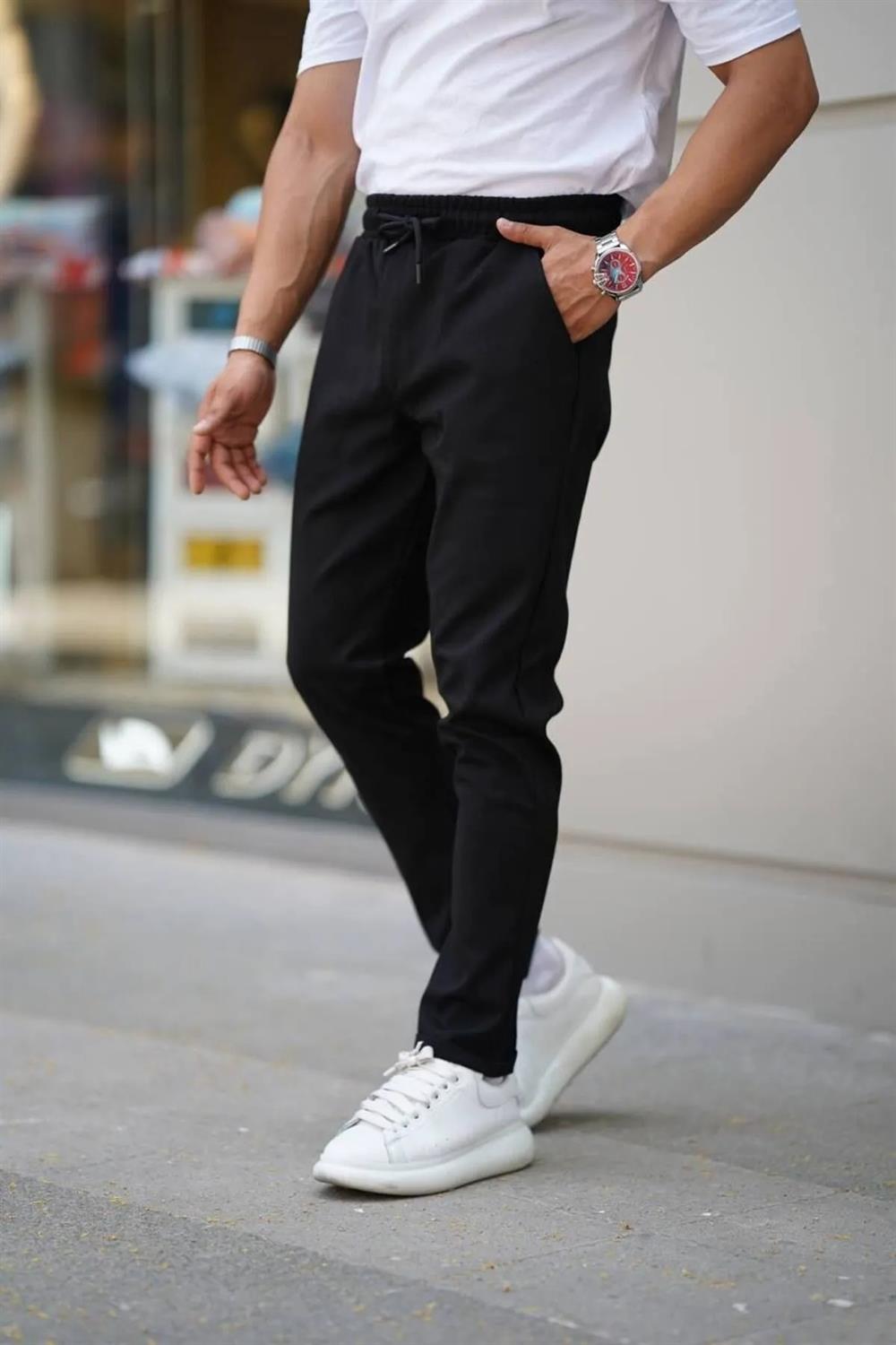 28229 Dewberry Elastic Lace Mens Jogger Pants-SİYAH