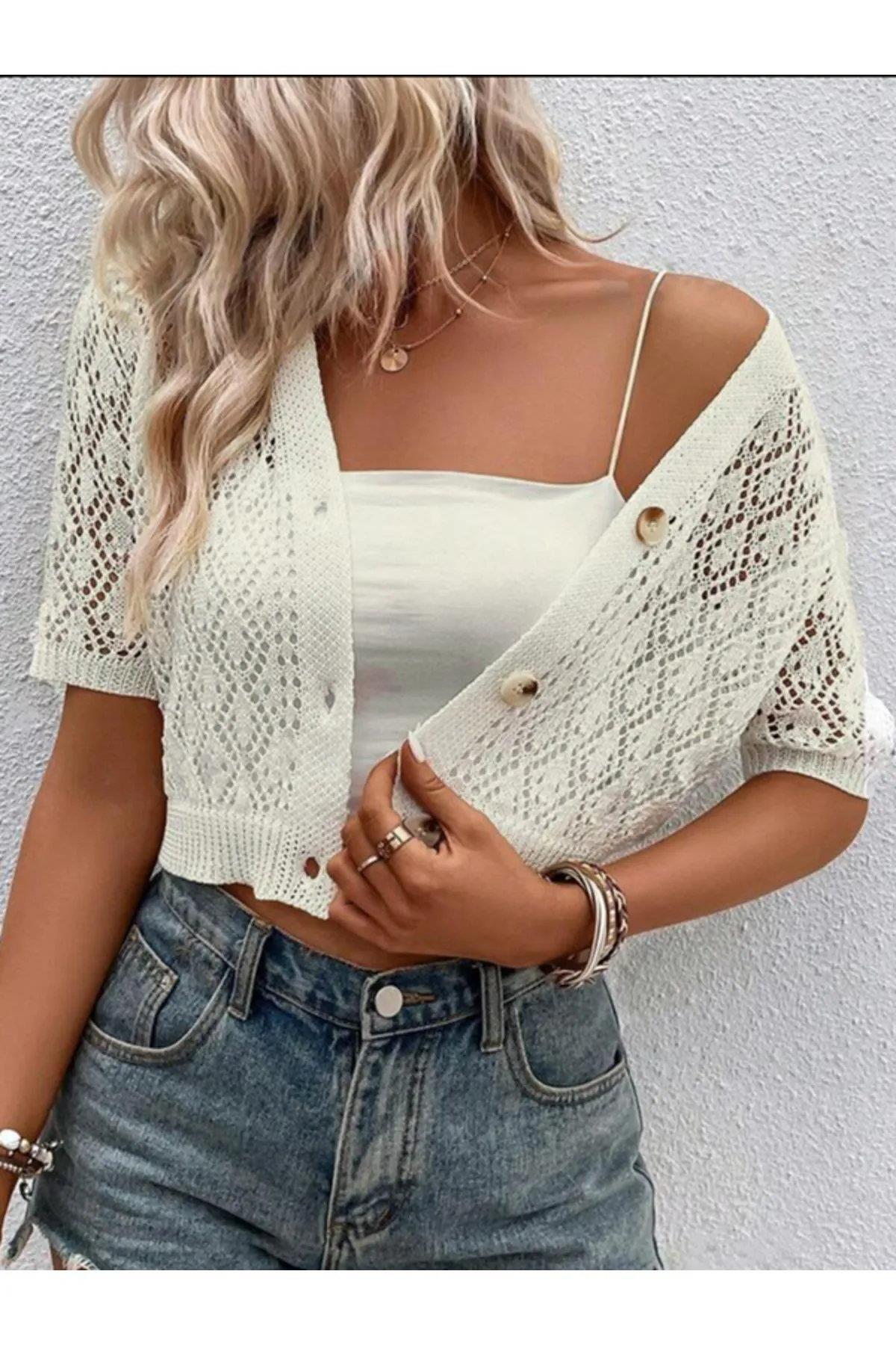 31766 Dewberry Knit Short Sleeve Cardigan-TAŞ