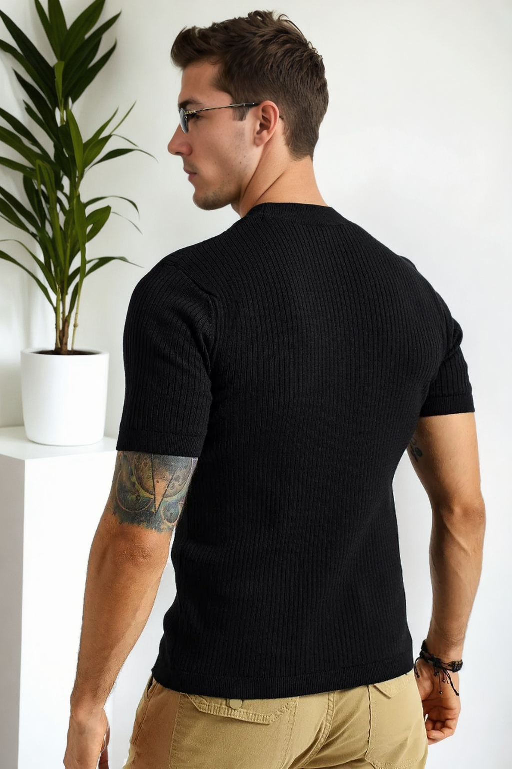 33307 Dewberry Mens Crew Neck Short Sleeve Thin Knit Sweater-SİYAH