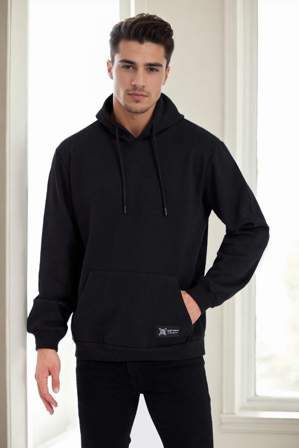 34605 Dewberry Kangaroo Pocket Hoody Mens Sweatshirt-SİYAH