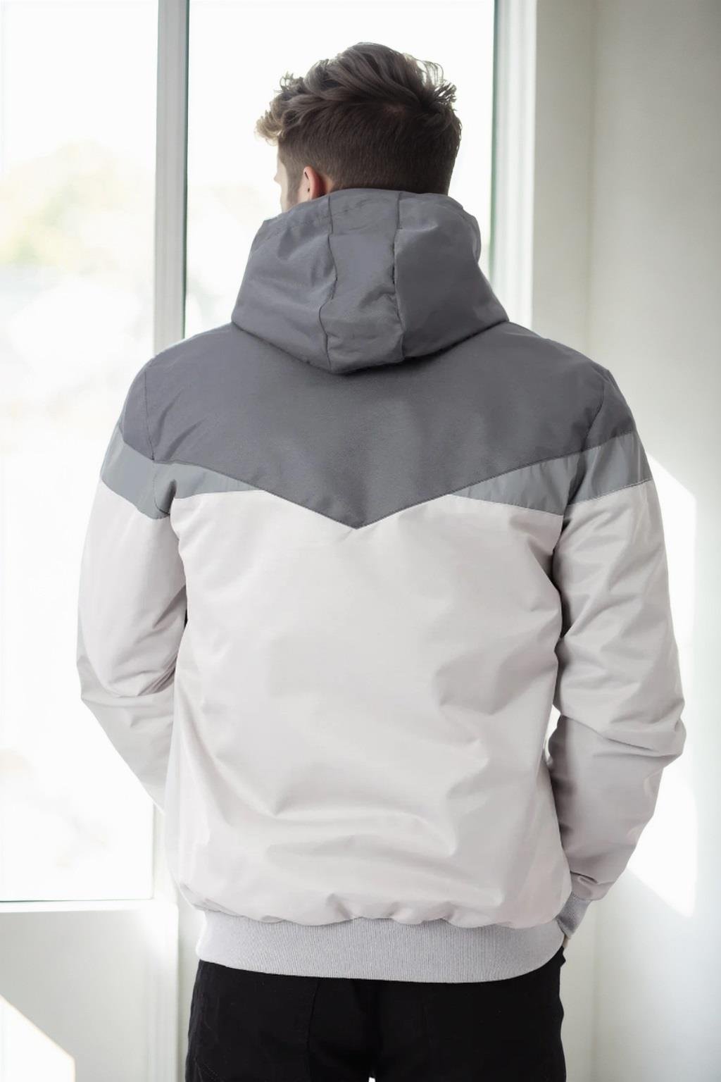 36136 Dewberry Triangle Piece Hooded Seasonal Mens Coat-AÇIK GRİ