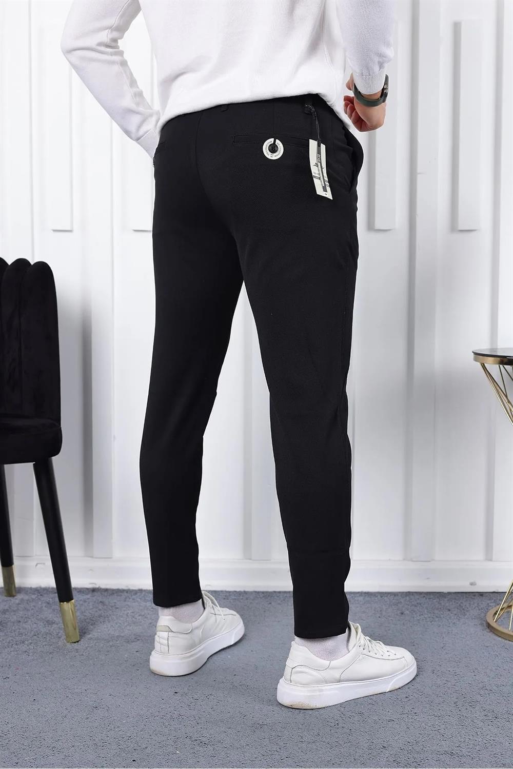 36197 Dewberry Ids Slim Fit Lycra Fabric Mens Trousers-SİYAH