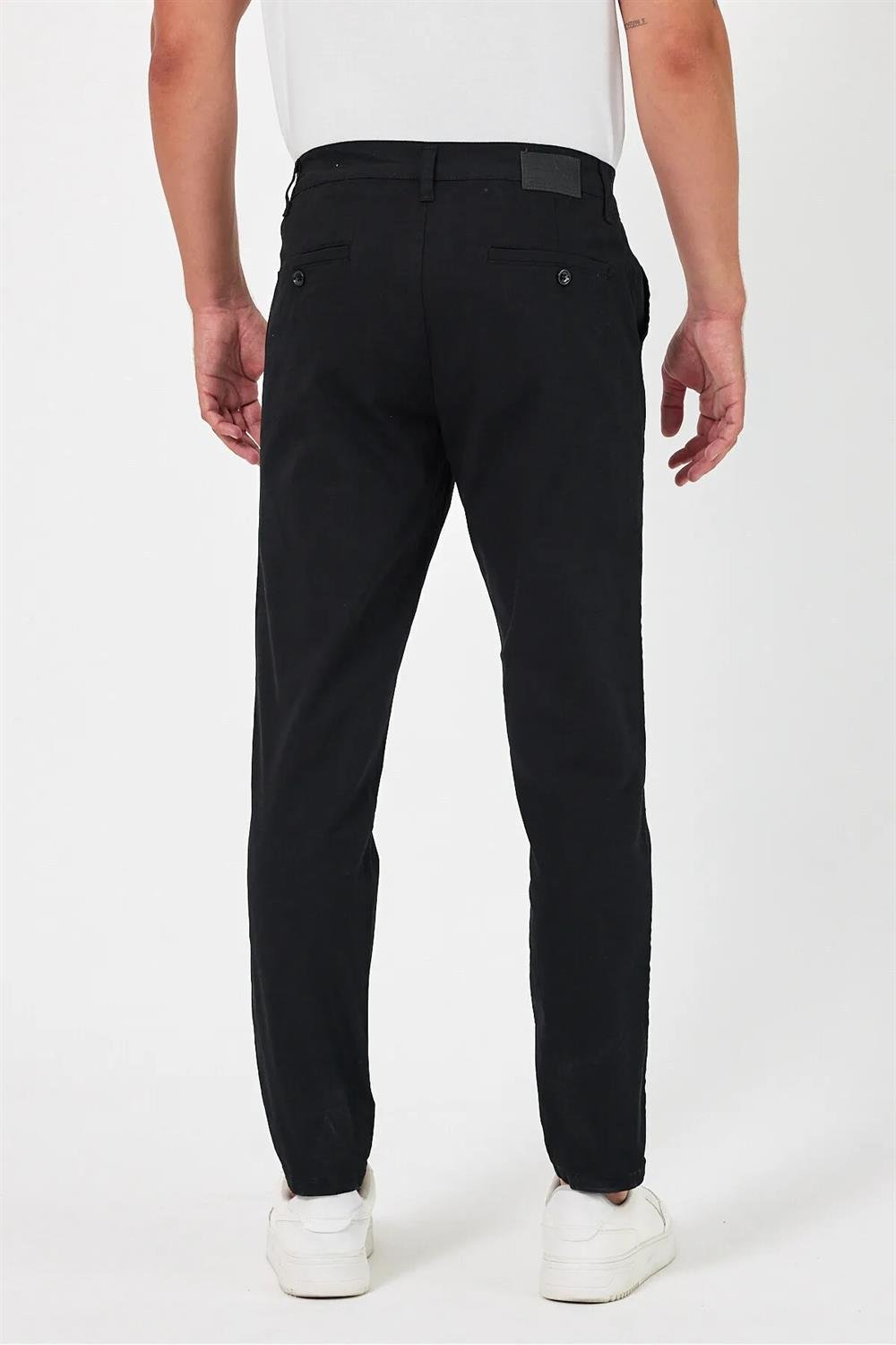 36952 Dewberry Gabardine Cotton Slim Fit Chino Mens Trousers-SİYAH
