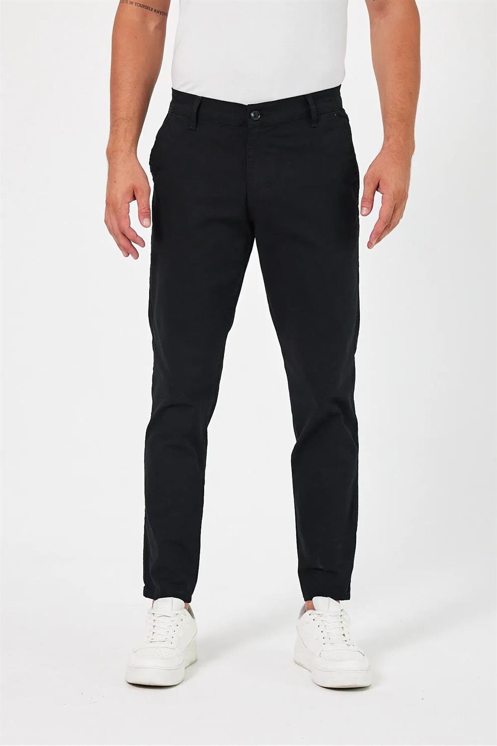 36952 Dewberry Gabardine Cotton Slim Fit Chino Mens Trousers-SİYAH