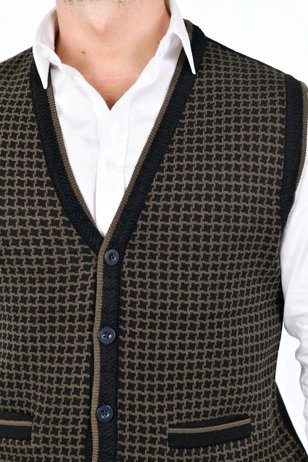 37376 Dewberry Houndstooth Patterned Mens Knit Vest-SİYAH