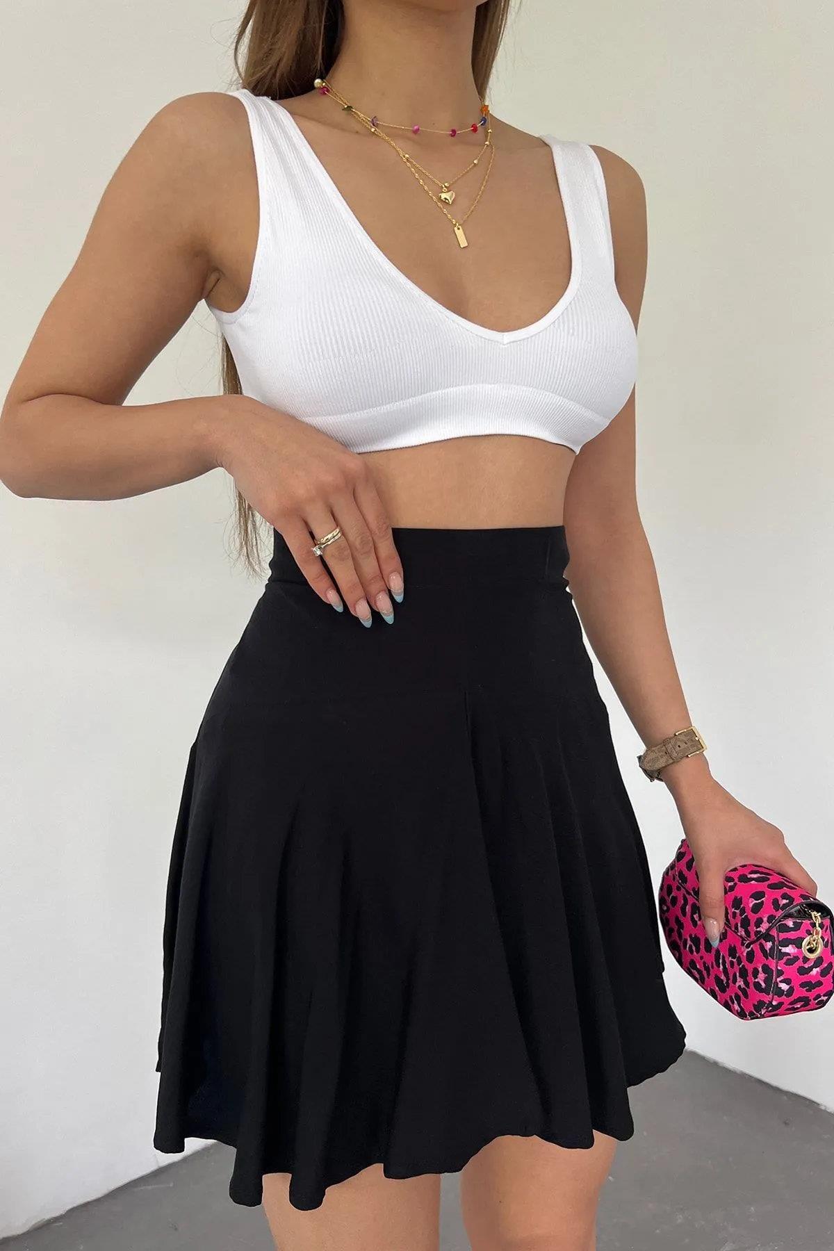 42016 Dewberry Womens Lightweight Viscose Summer Skort-SİYAH