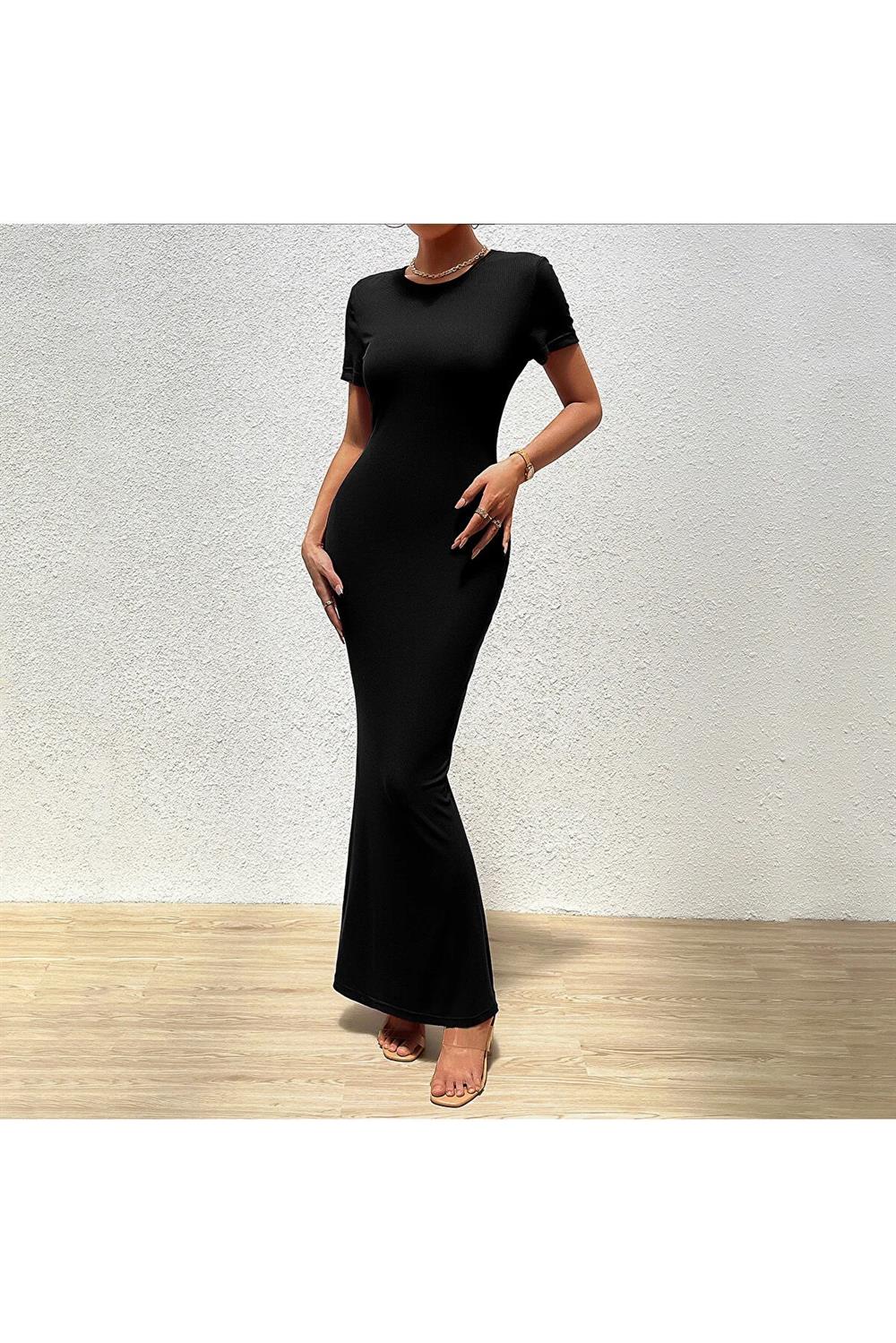 42642 Dewberry Short Sleeve Dress-SİYAH