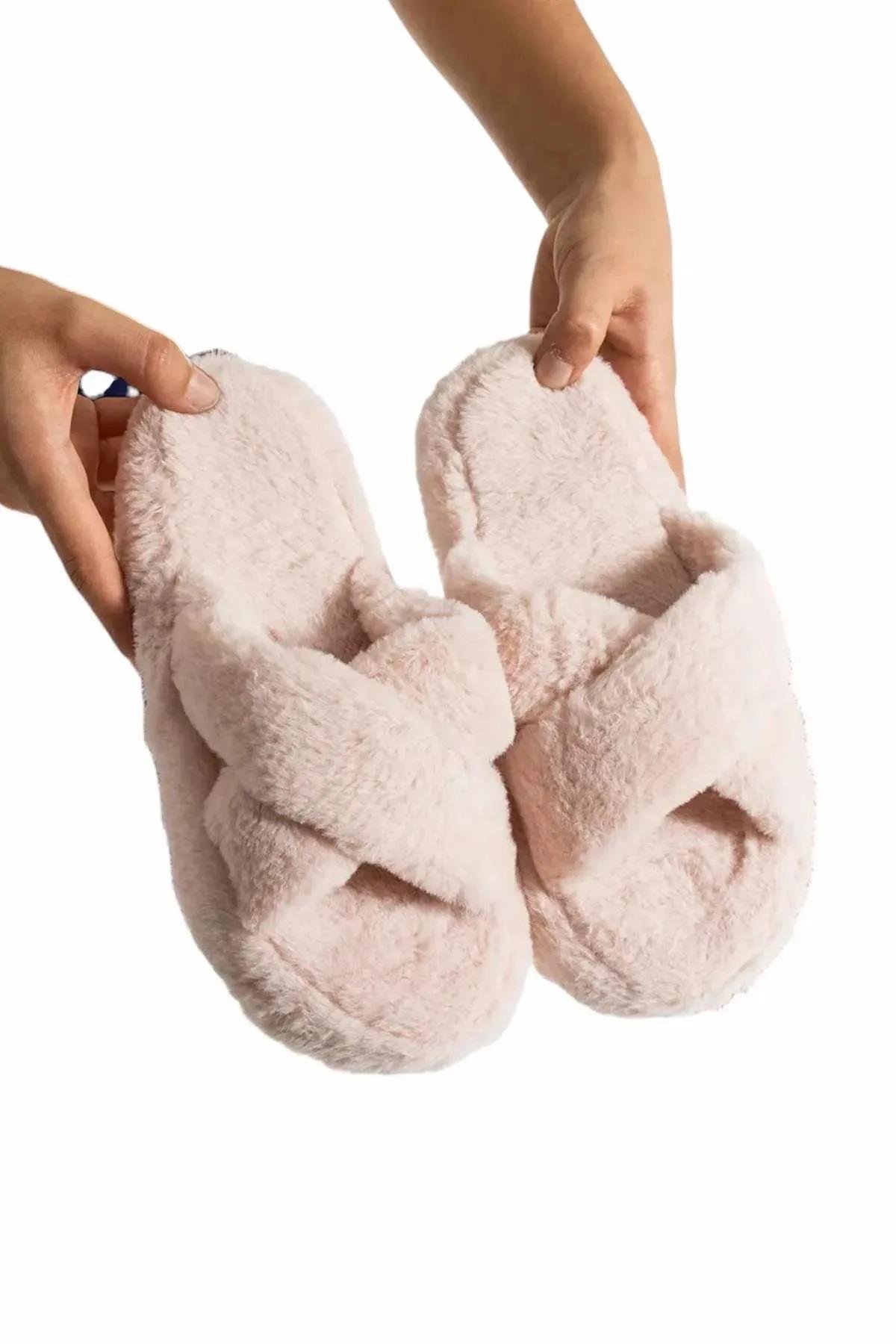 44299 Dewberry Women Furry Fluffy Home Slippers-GÜL KURUSU