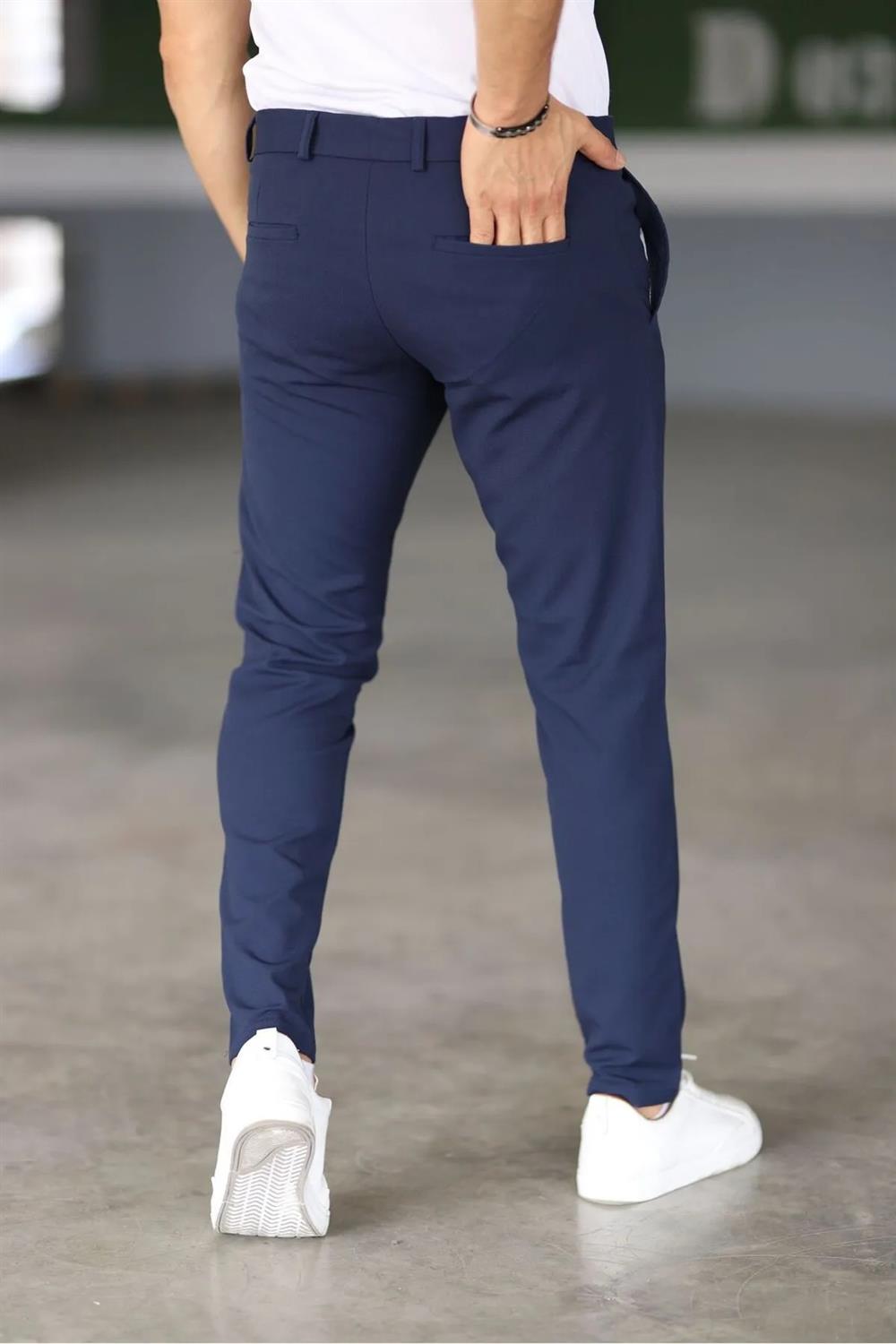 47676 Dewberry Italian Cut Elastic Fabric Mens Trousers-LACİVERT