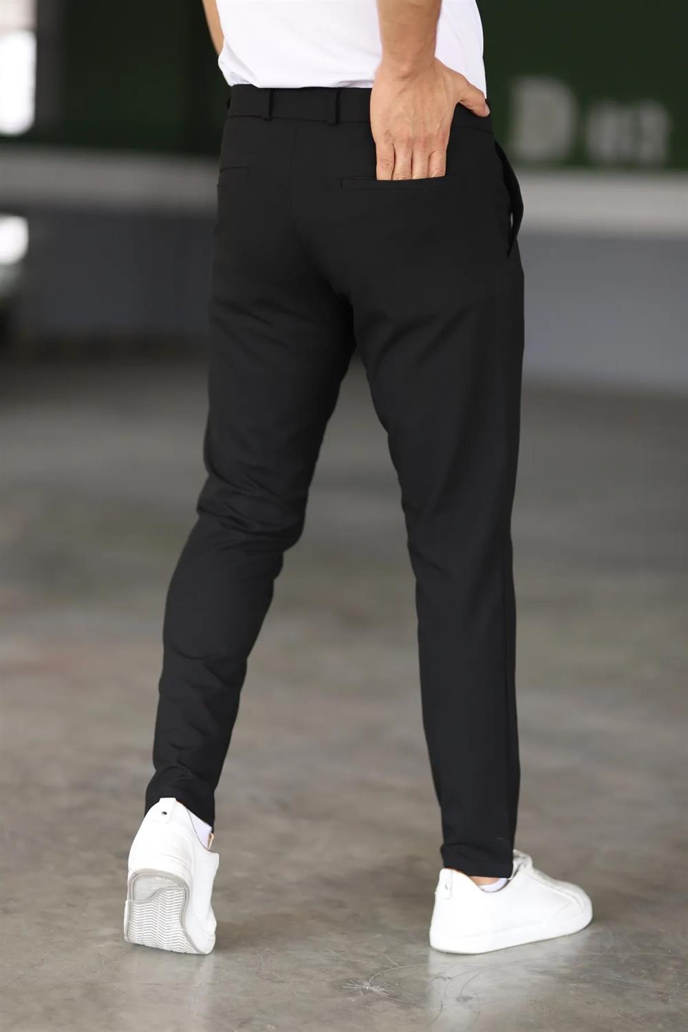47676 Dewberry Italian Cut Elastic Fabric Mens Trousers-SİYAH