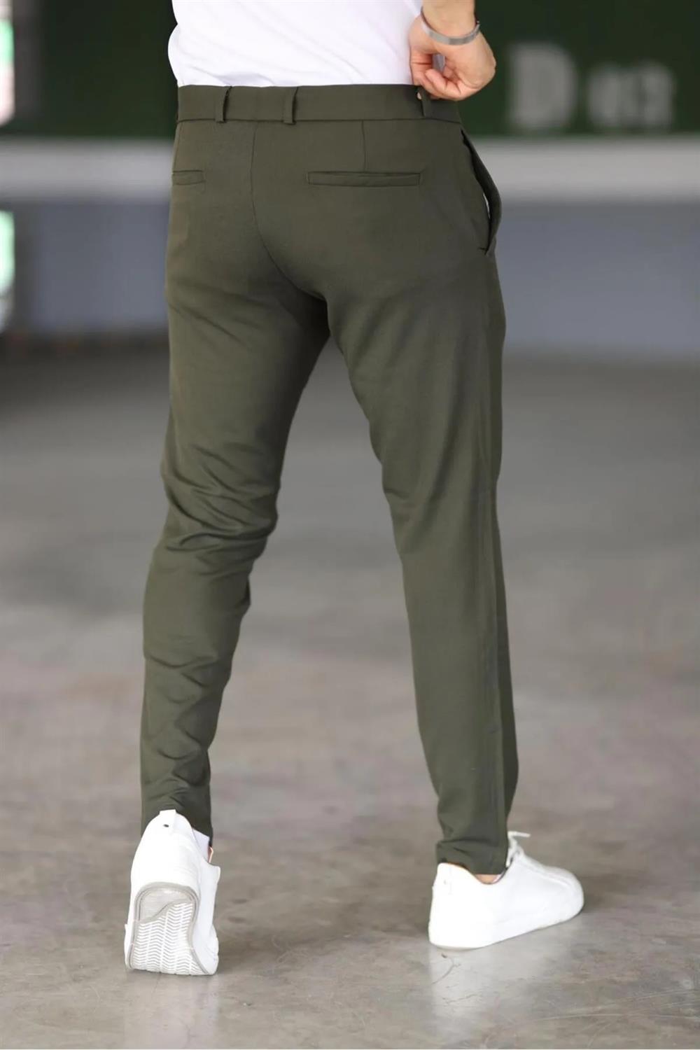 47676 Dewberry Italian Cut Elastic Fabric Mens Trousers-HAKİ