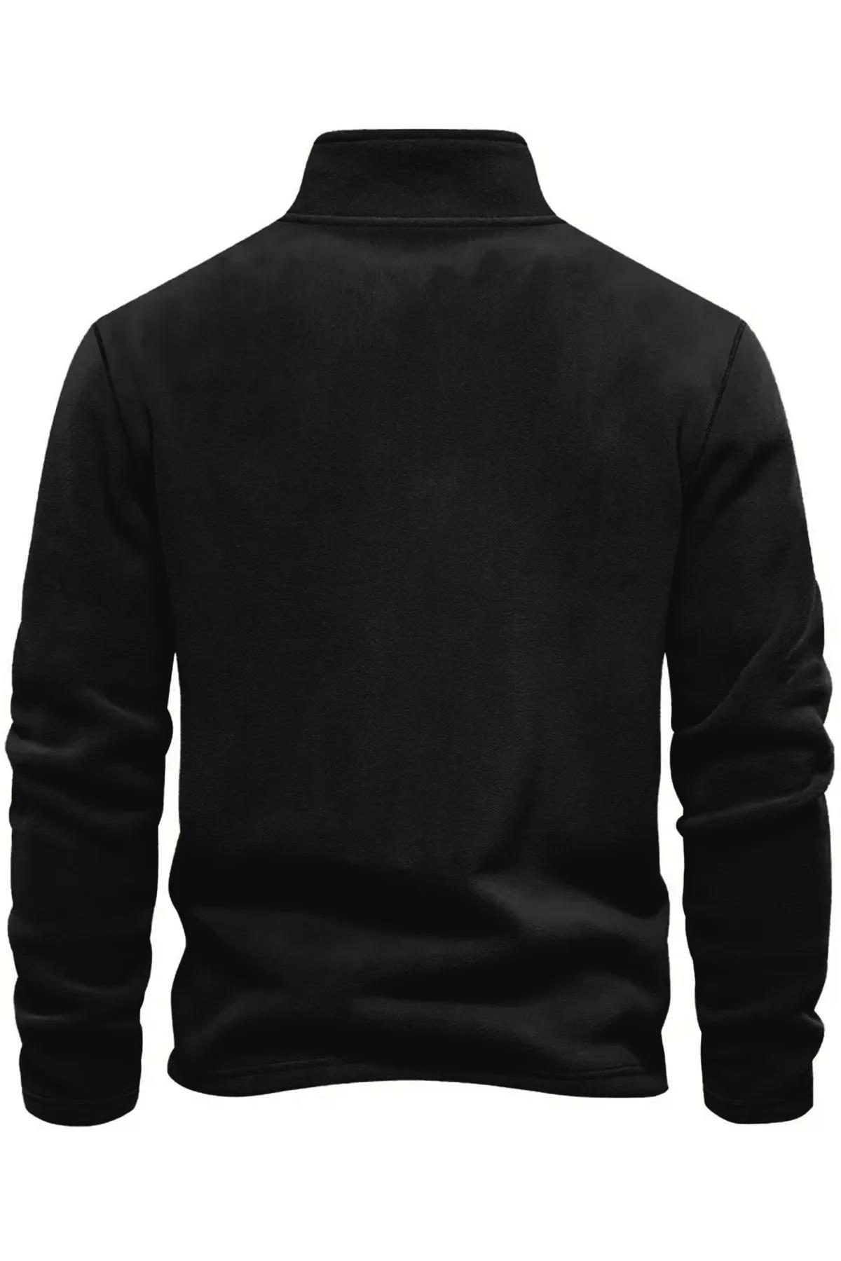 49143 Dewberry Half Zipper Stand Collar Mens Fleece-SİYAH