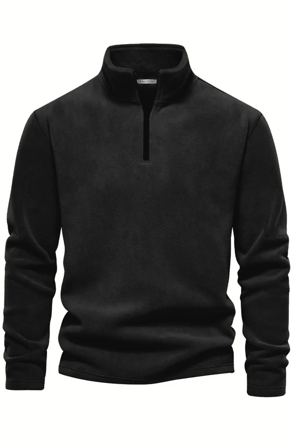 49143 Dewberry Half Zipper Stand Collar Mens Fleece-SİYAH