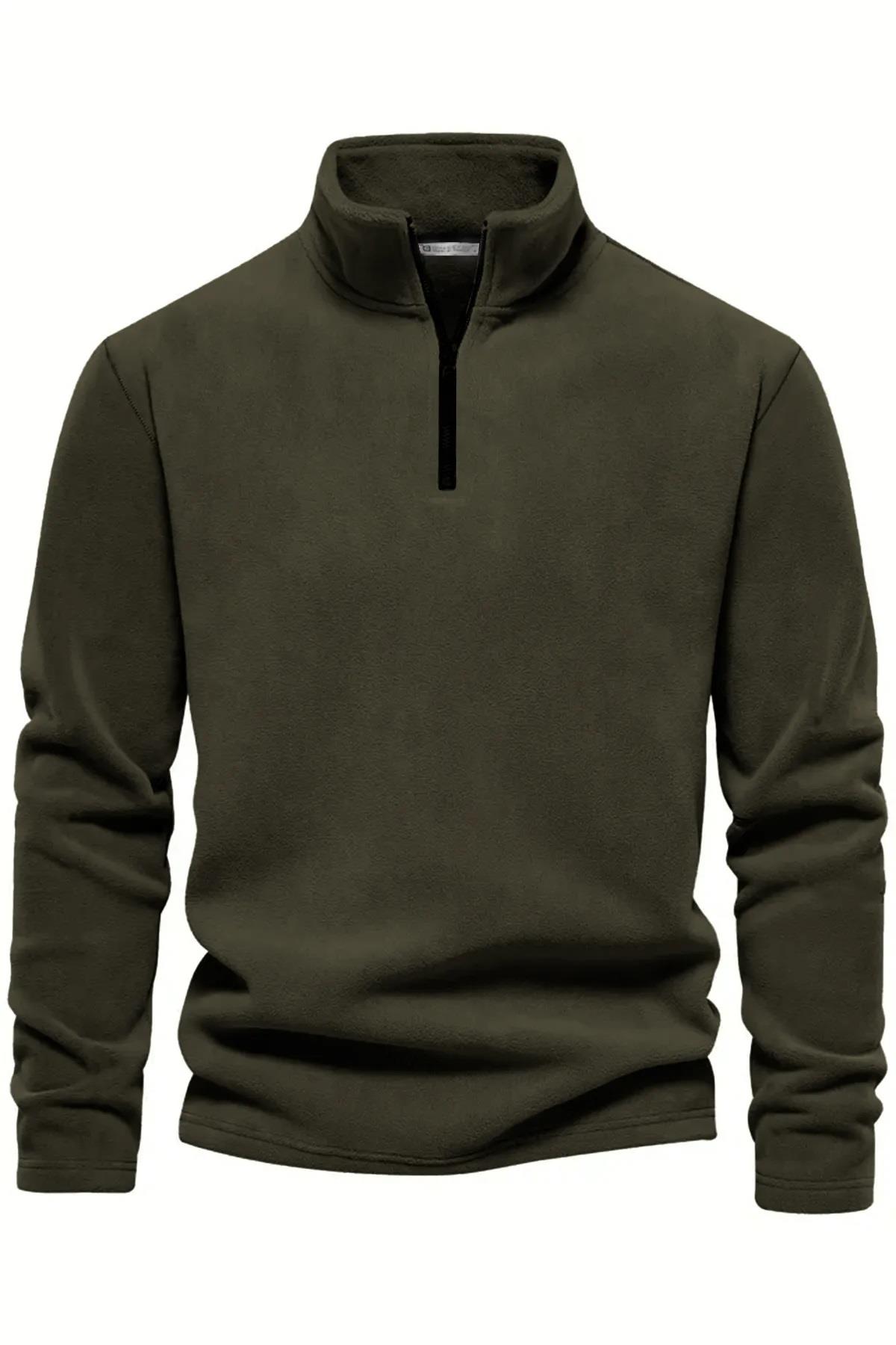 49143 Dewberry Half Zipper Stand Collar Mens Fleece-KOYU HAKİ