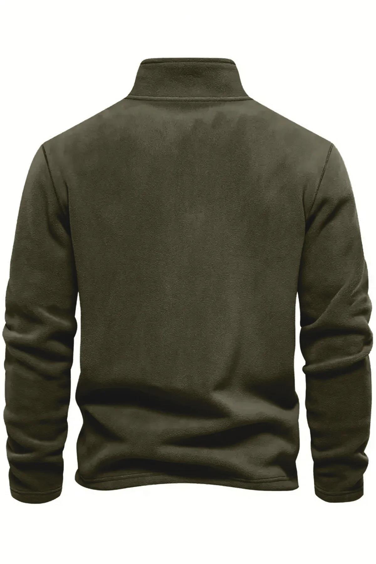 49143 Dewberry Half Zipper Stand Collar Mens Fleece-AÇIK HAKİ