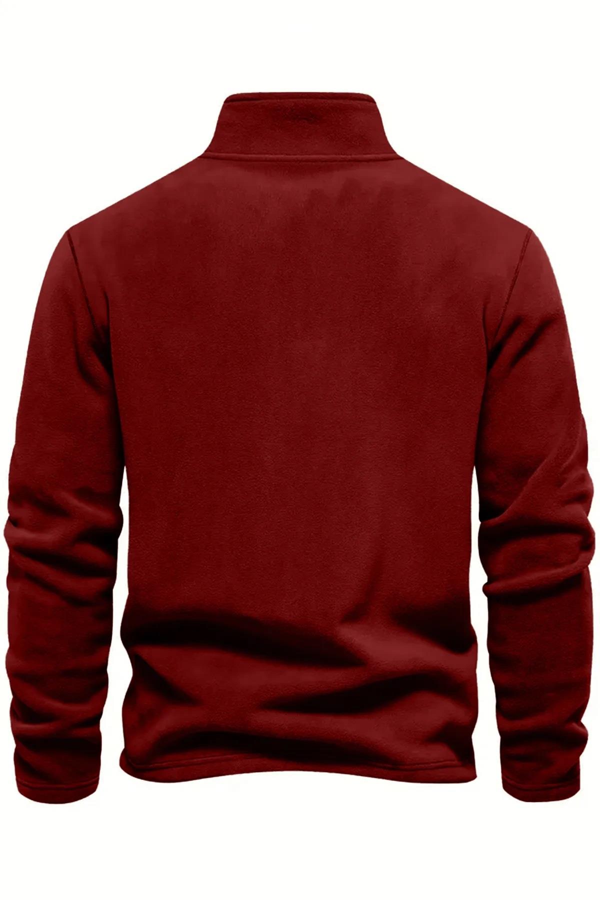 49143 Dewberry Half Zipper Stand Collar Mens Fleece-BORDO