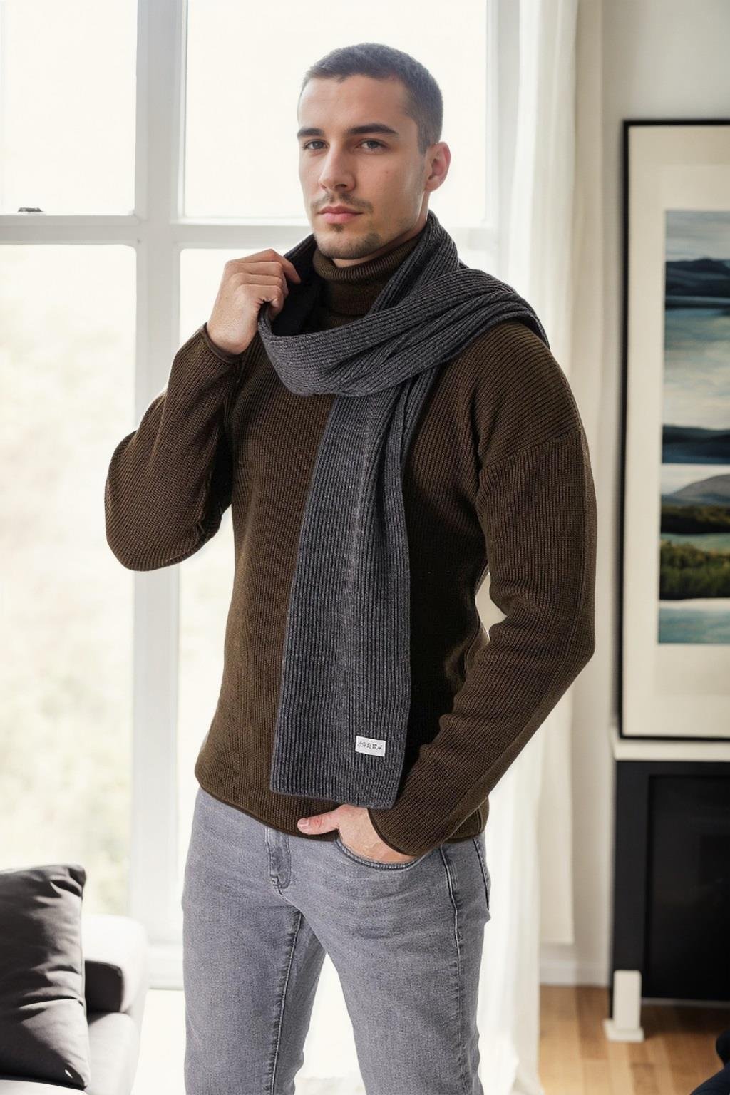 49766 Dewberry Knitted Mens Scarf-ANTRASİT