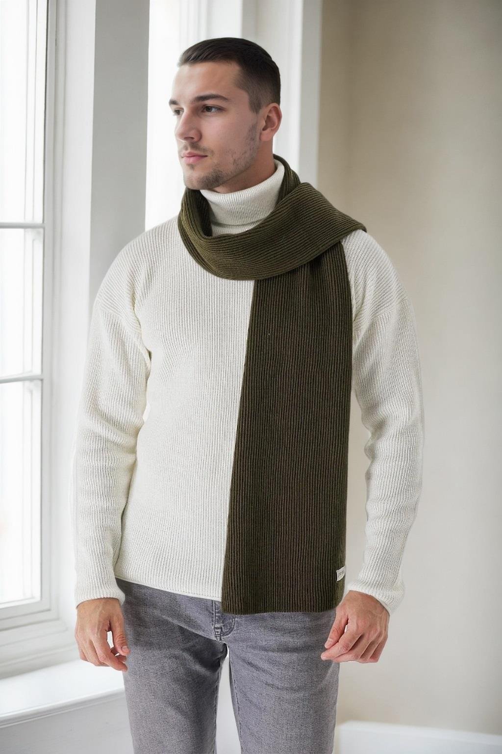 49766 Dewberry Knitted Mens Scarf-HAKİ