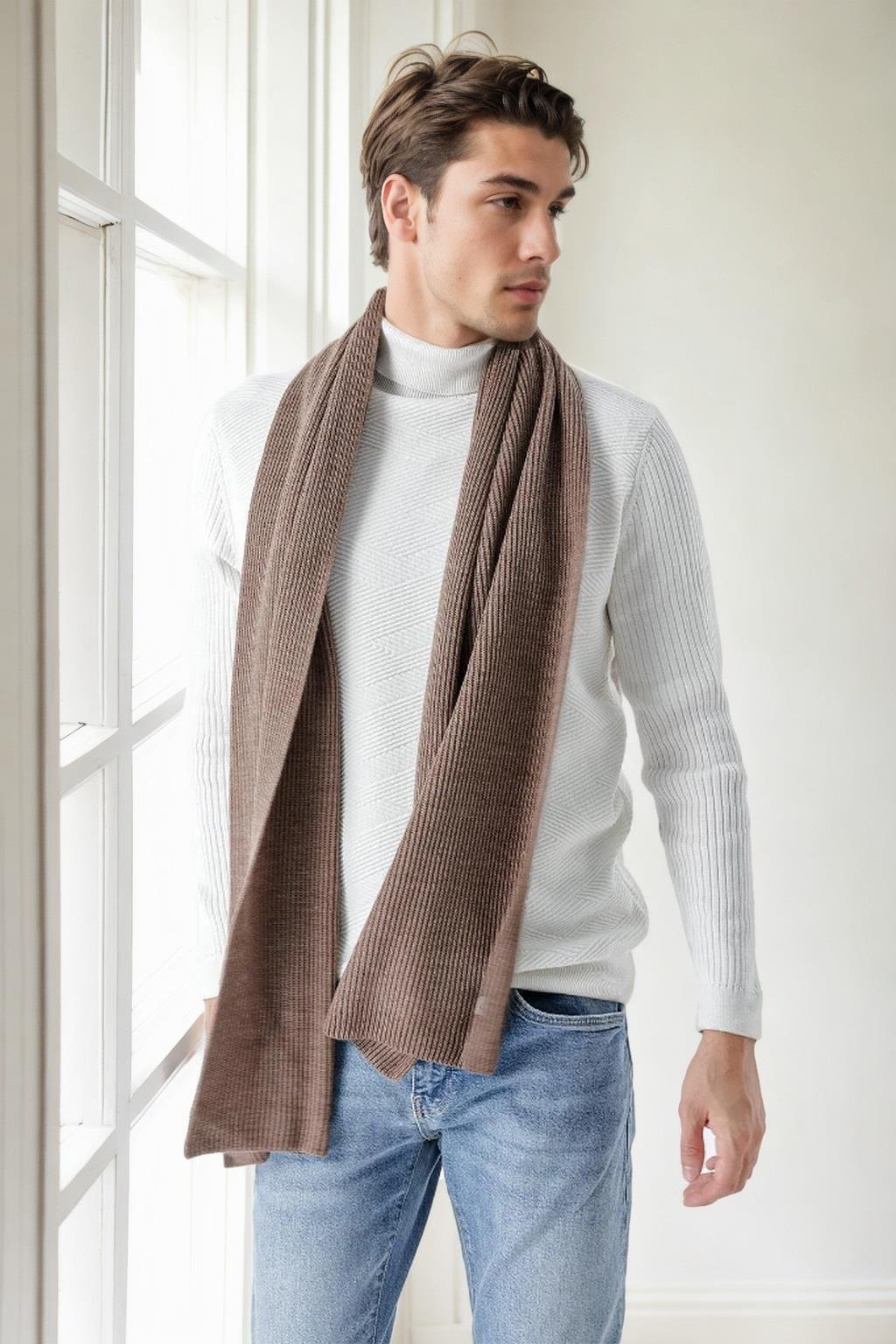 49766 Dewberry Knitted Mens Scarf-KAHVE