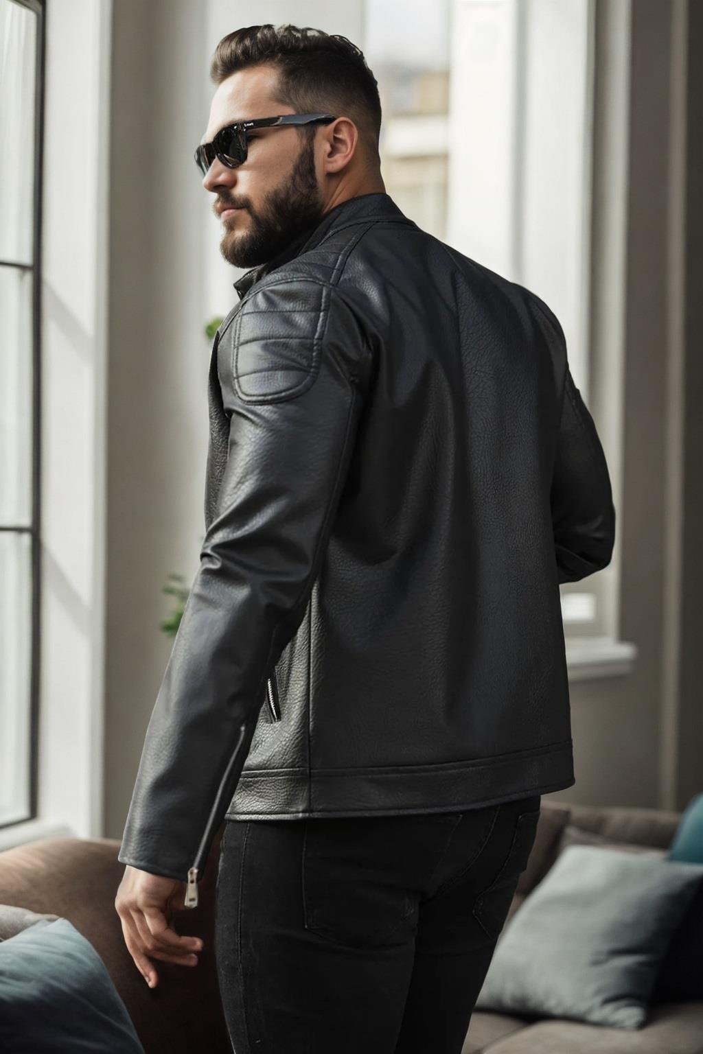 50494 Dewberry Mens PU Jacket-SİYAH