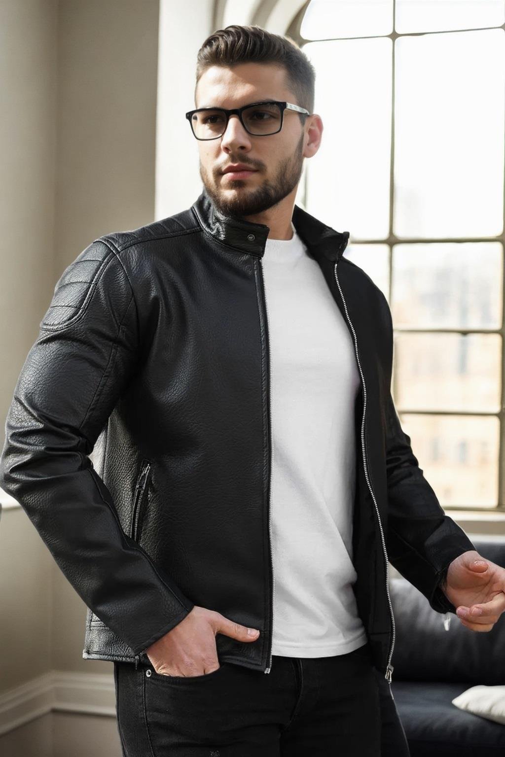 50494 Dewberry Mens PU Jacket-SİYAH