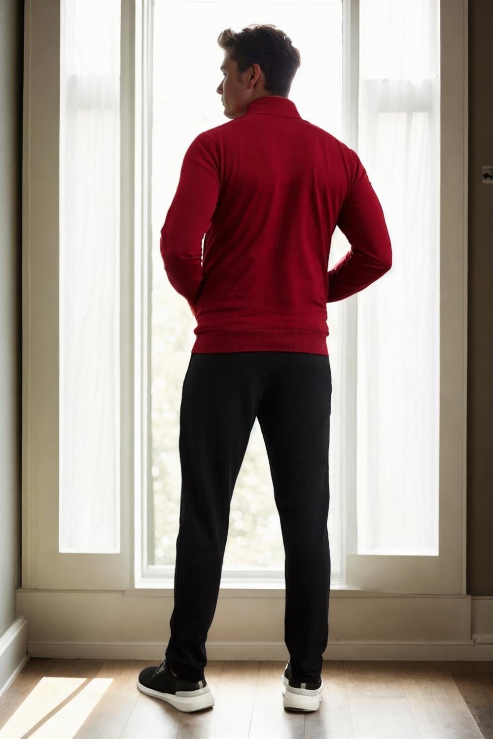 51357 Dewberry Plus Size Mens Tracksuit Set-BORDO