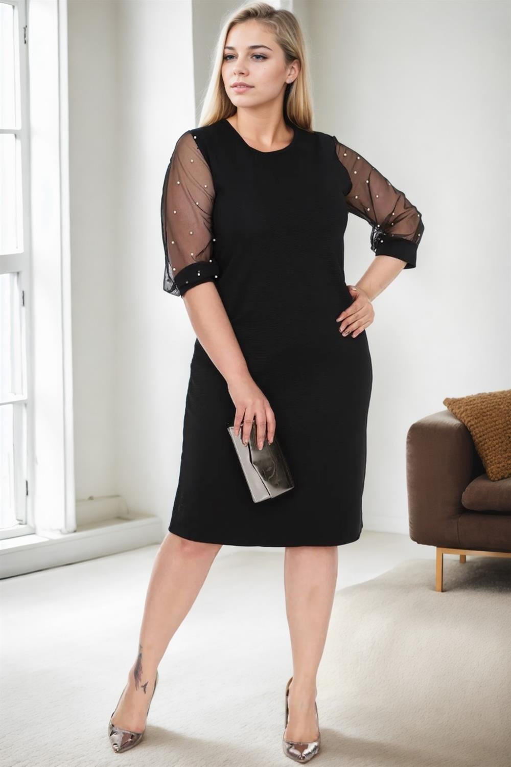 52441 Dewberry Plus Size Dress-SİYAH