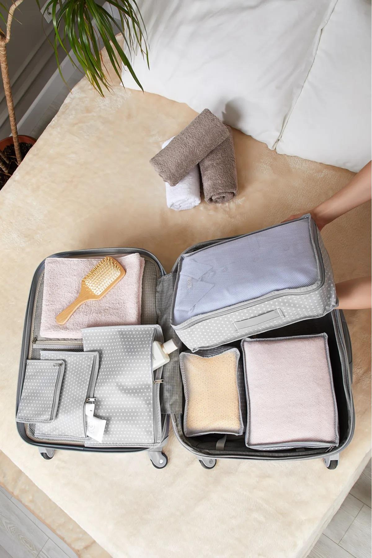 52772 Dewberry 6 Piece Suitcase Set - Storage Bag-GRİ