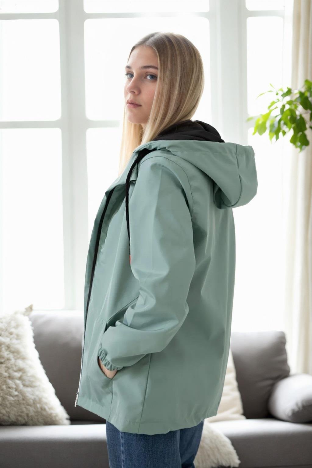 53121 Dewberry Hooded Women Raincoat-MİNT