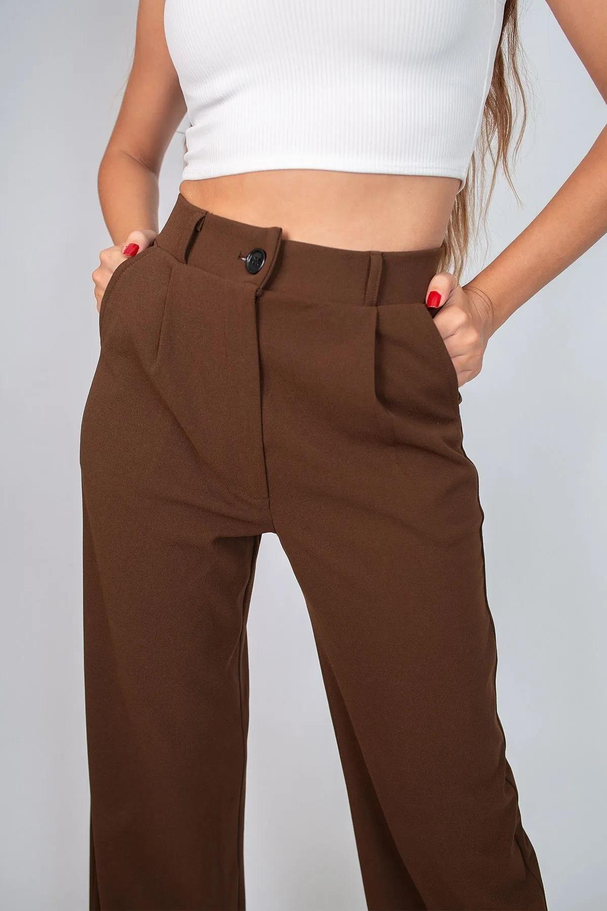 60948 Dewberry Oversize Women Trousers-KAHVE