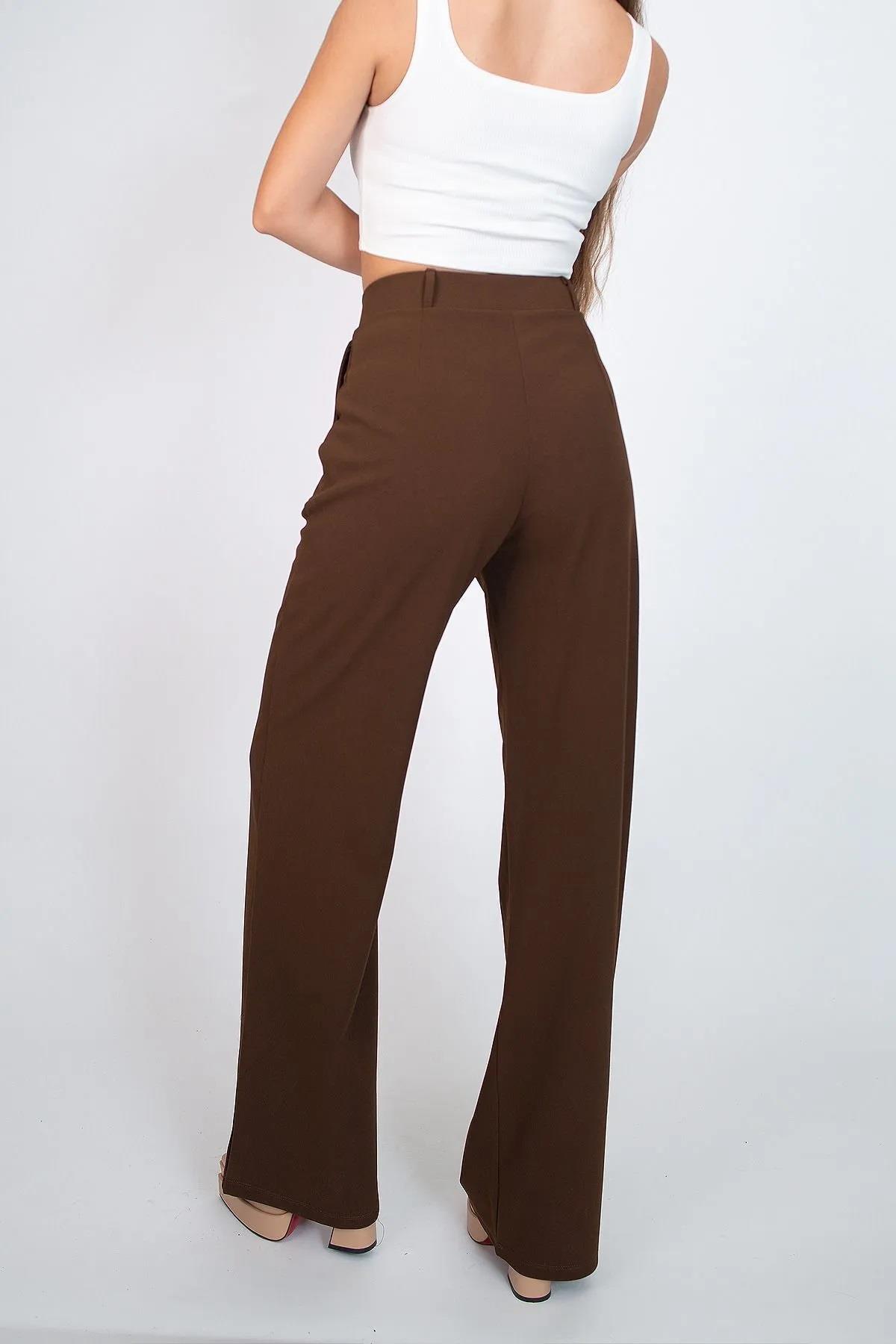 60948 Dewberry Oversize Women Trousers-KAHVE