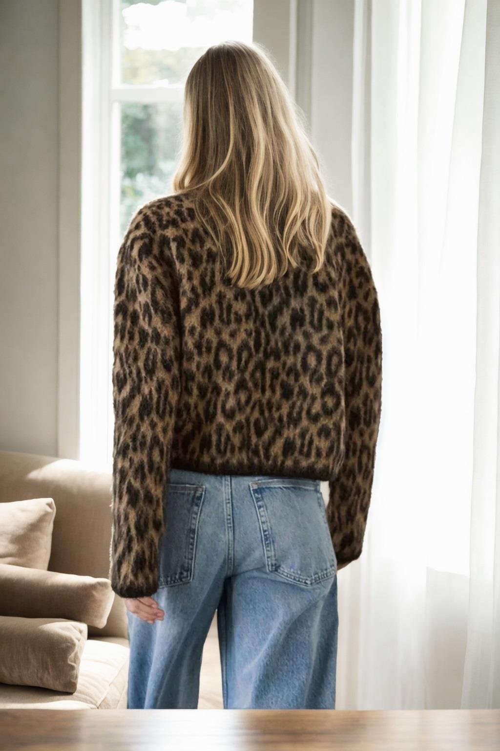 61353 Dewberry Leopard Patterned Cardigan-KAHVE