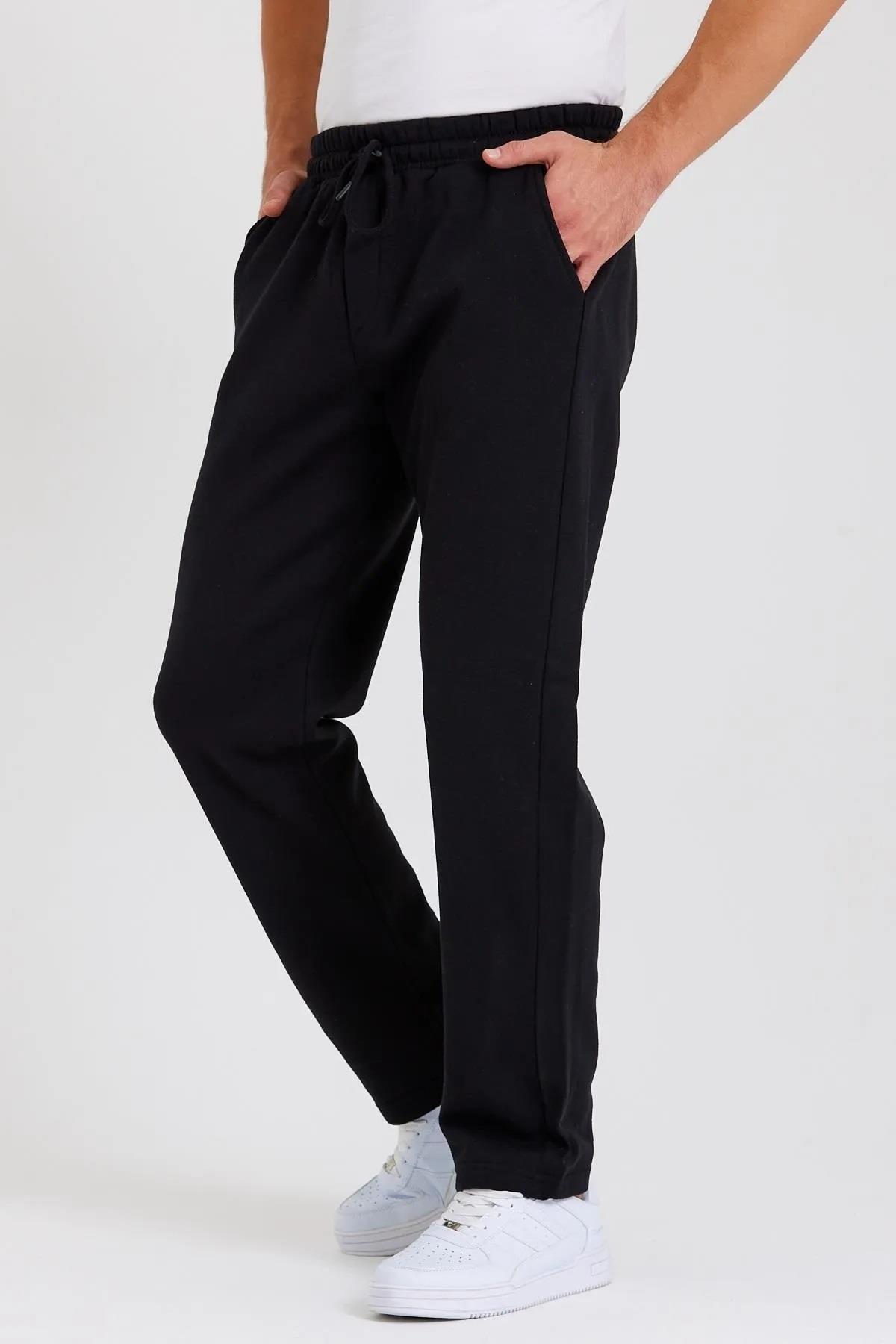 62819 Dewberry Straight Leg Back Pocket Detailed Sweatpants-SİYAH