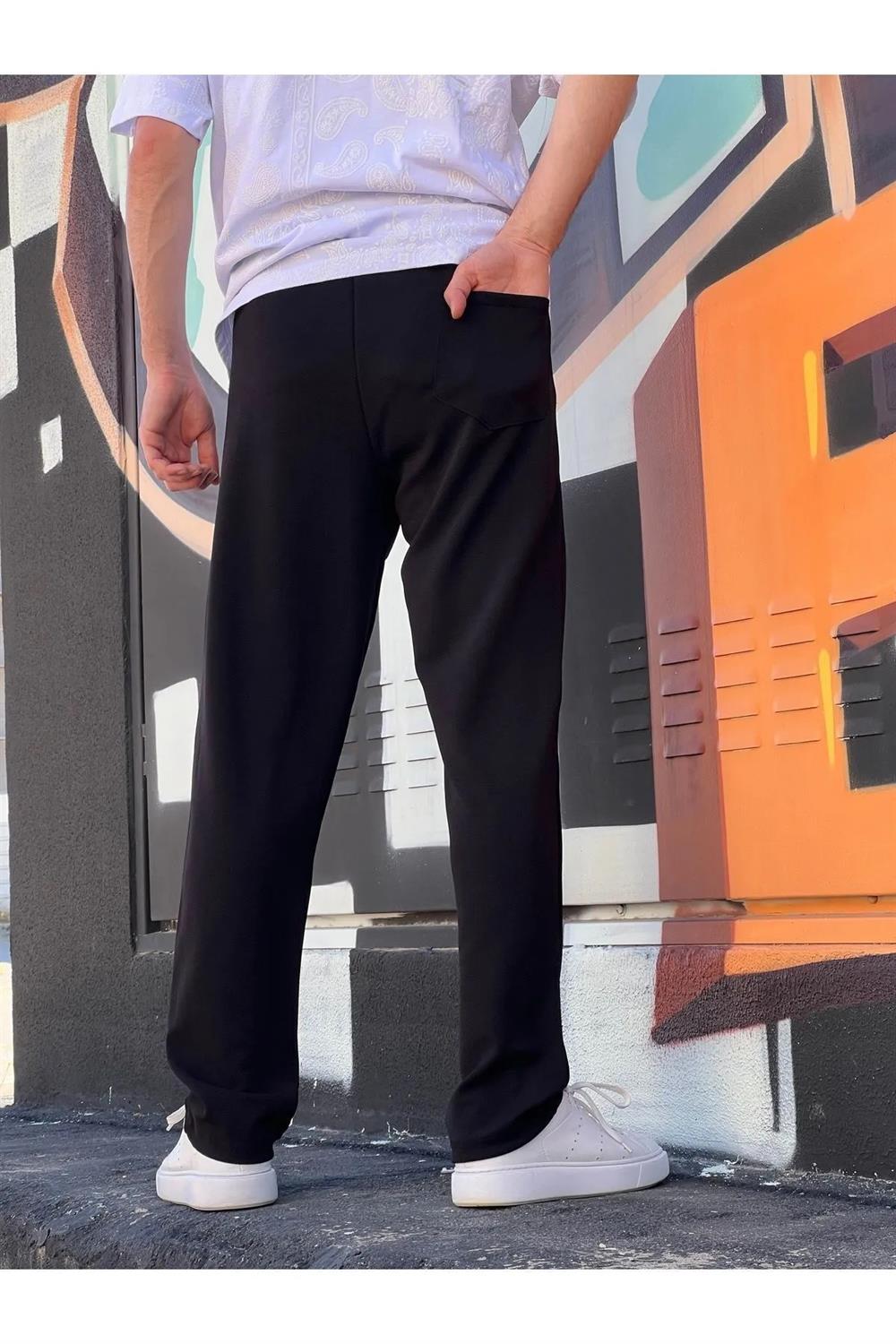 63521 Dewberry Elastic Waist Mens Baggy Pants-SİYAH