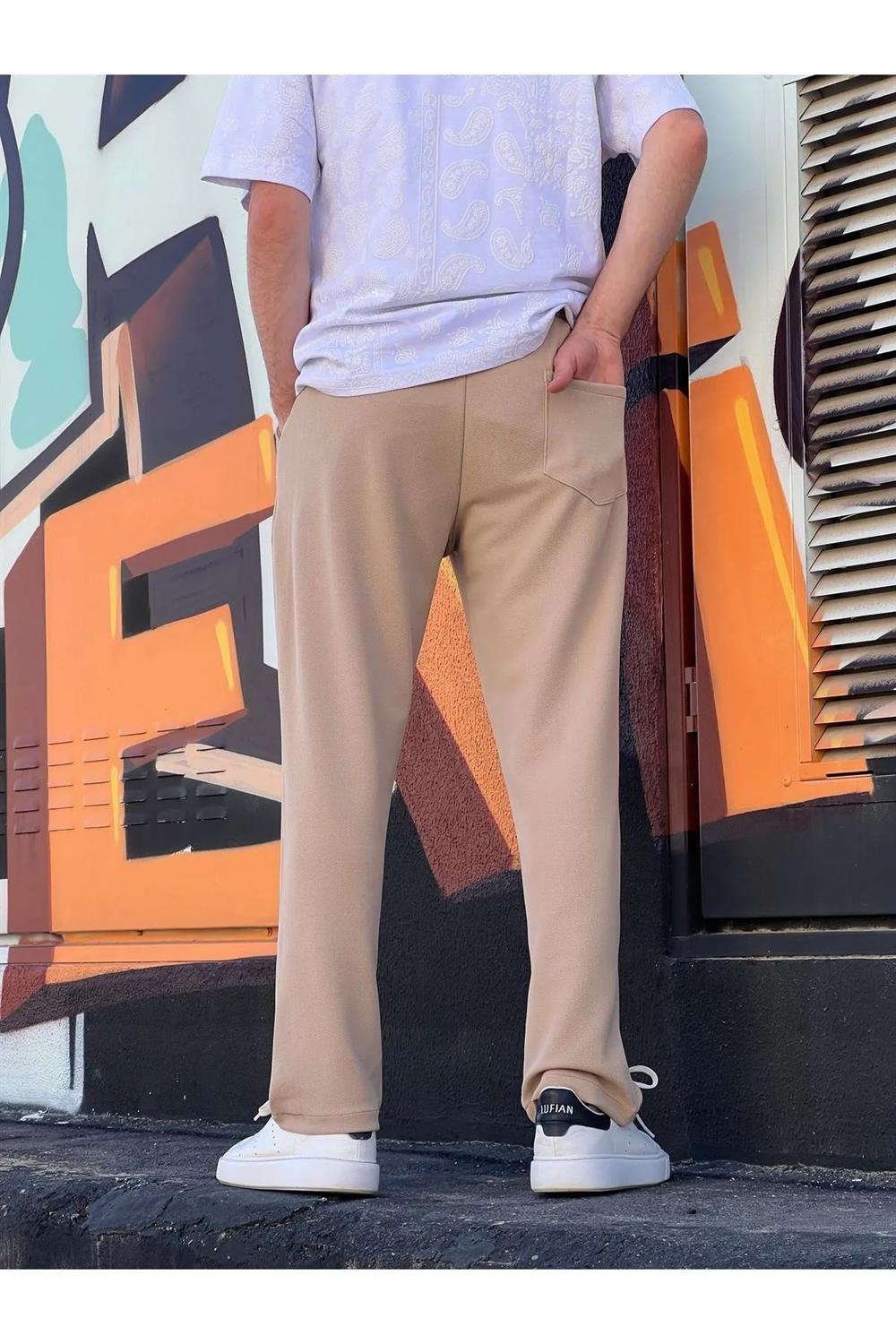 63521 Dewberry Elastic Waist Mens Baggy Pants-BEJ