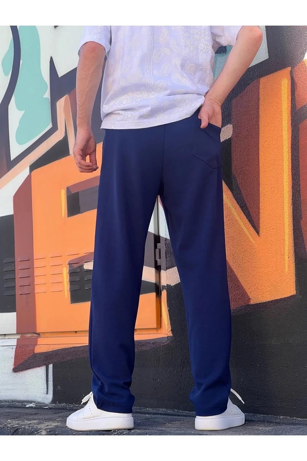 63521 Dewberry Elastic Waist Mens Baggy Pants-LACİVERT