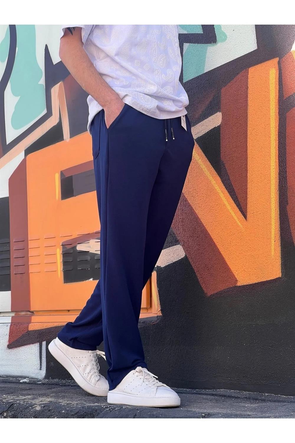 63521 Dewberry Elastic Waist Mens Baggy Pants-LACİVERT