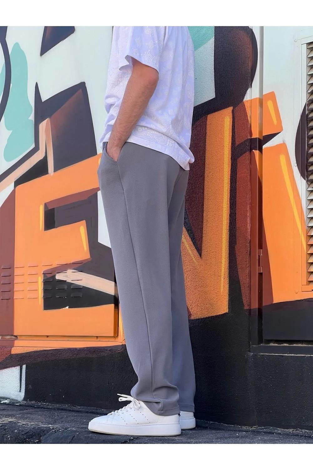 63521 Dewberry Elastic Waist Mens Baggy Pants-GRİ