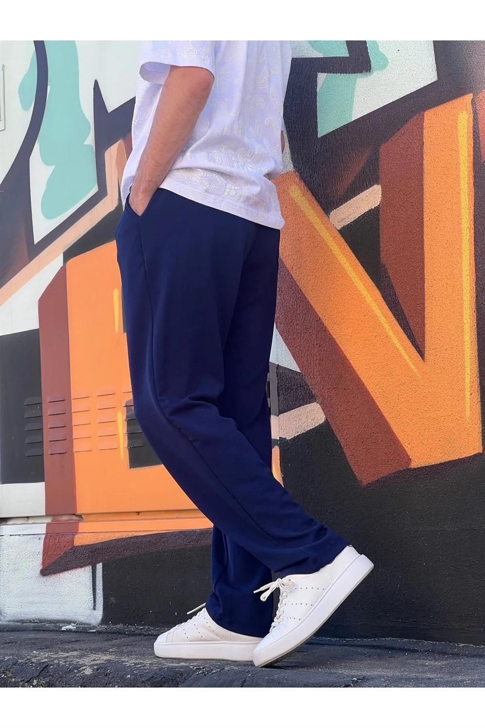 63521 Dewberry Elastic Waist Mens Baggy Pants-LACİVERT