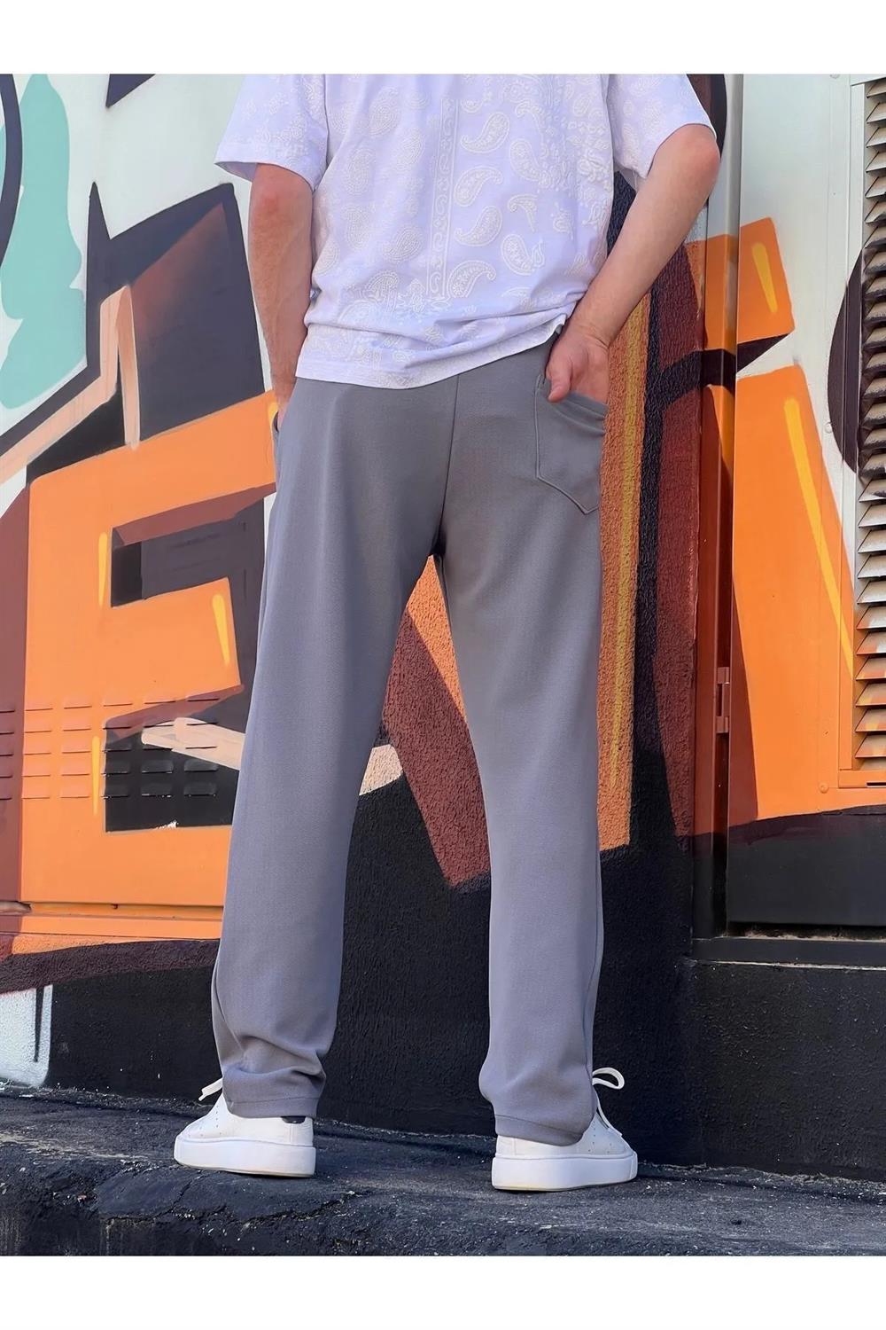 63521 Dewberry Elastic Waist Mens Baggy Pants-GRİ
