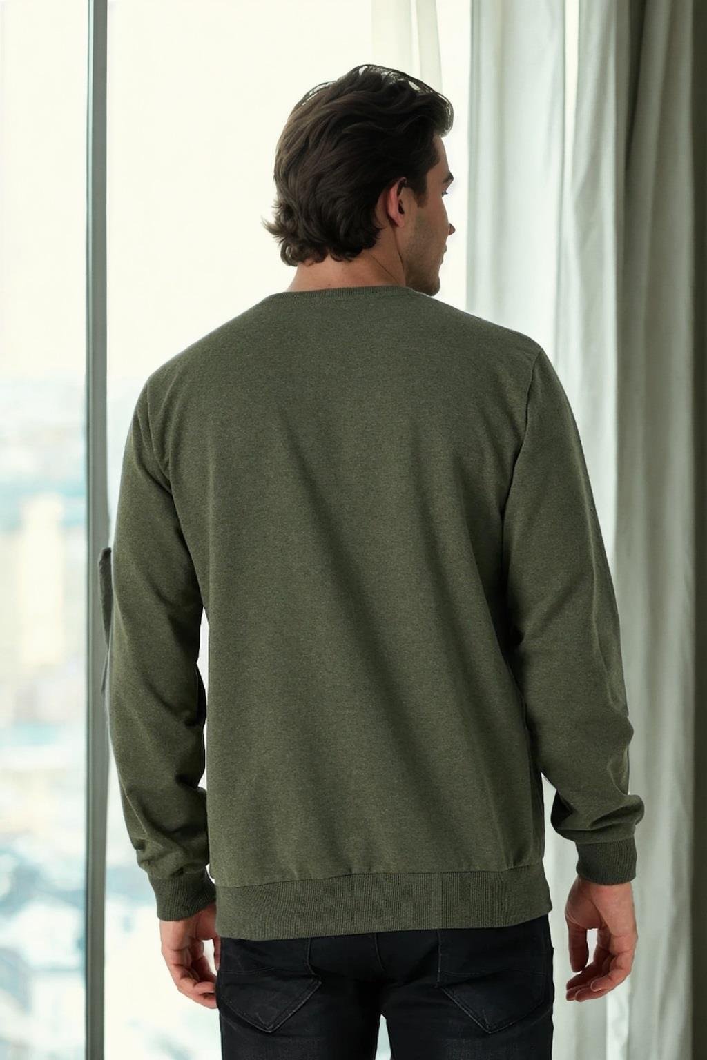 64602 Dewberry Basic Crew Neck Mens Sweatshirt-HAKİ
