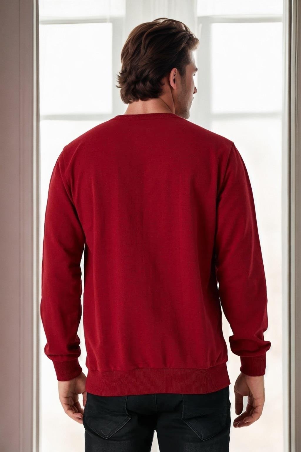 64602 Dewberry Basic Crew Neck Mens Sweatshirt-BORDO