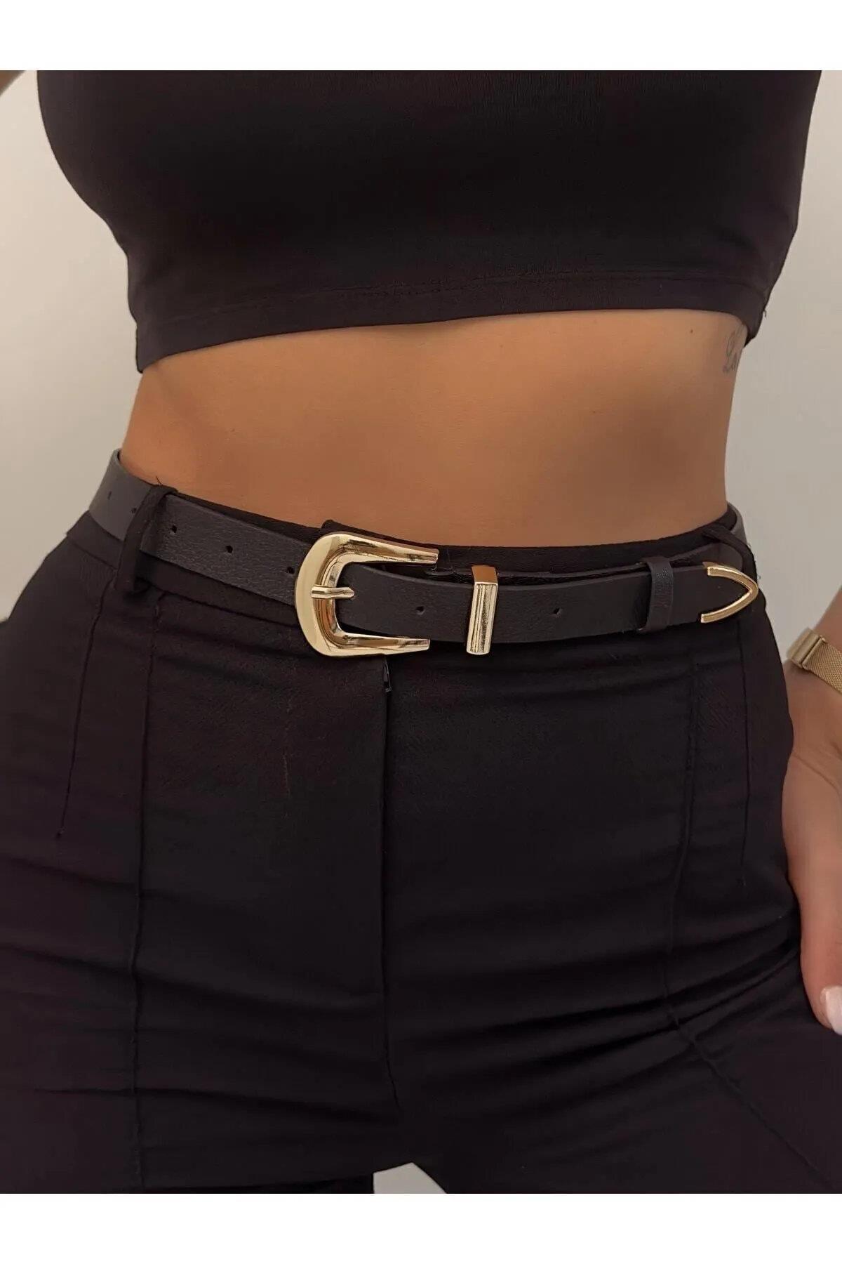 64824 Dewberry Womens Trouser Belt-SİYAH-GOLD