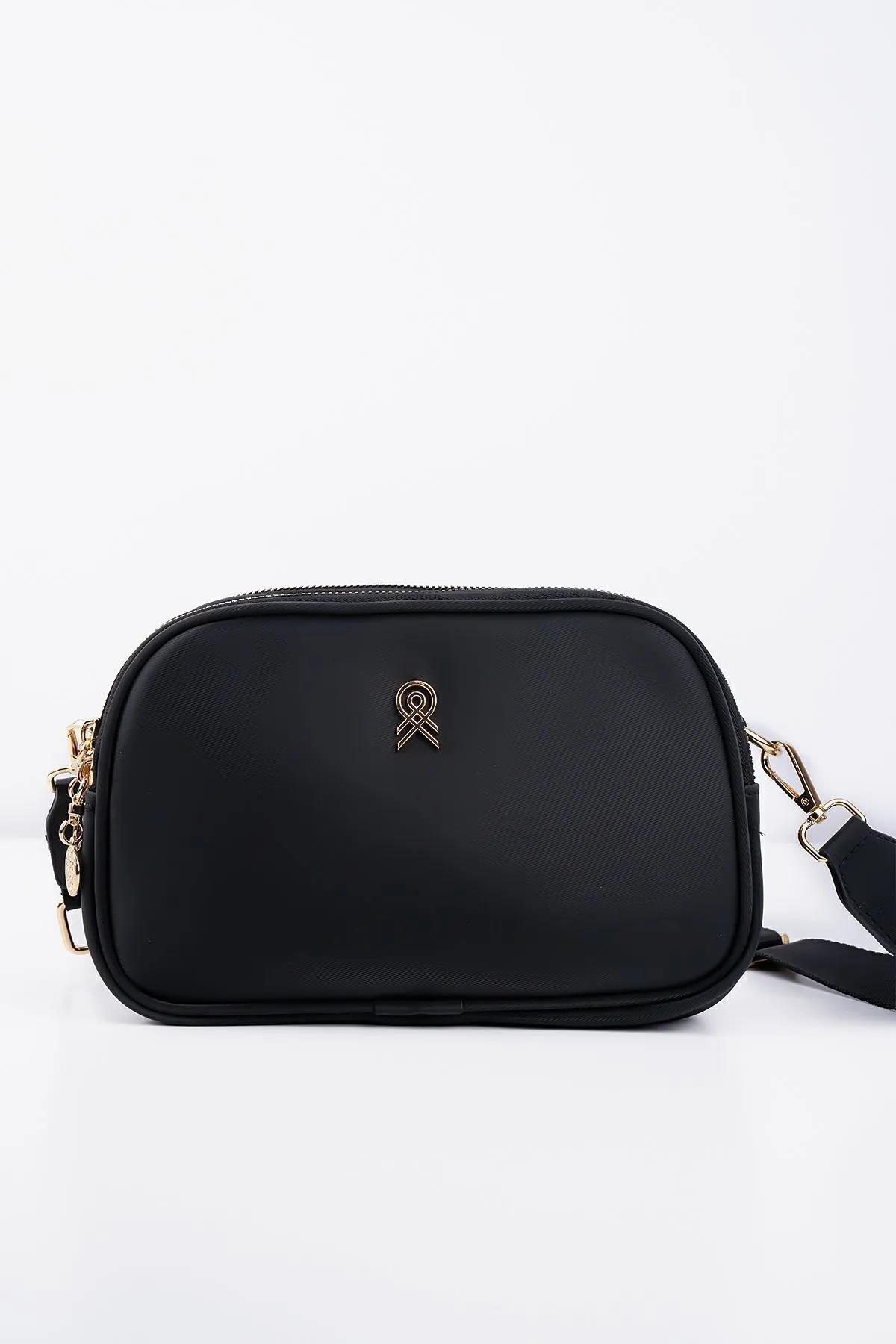 65316 Dewberry Womens Adjustable 3 Compartment Shoulder Bag-SİYAH