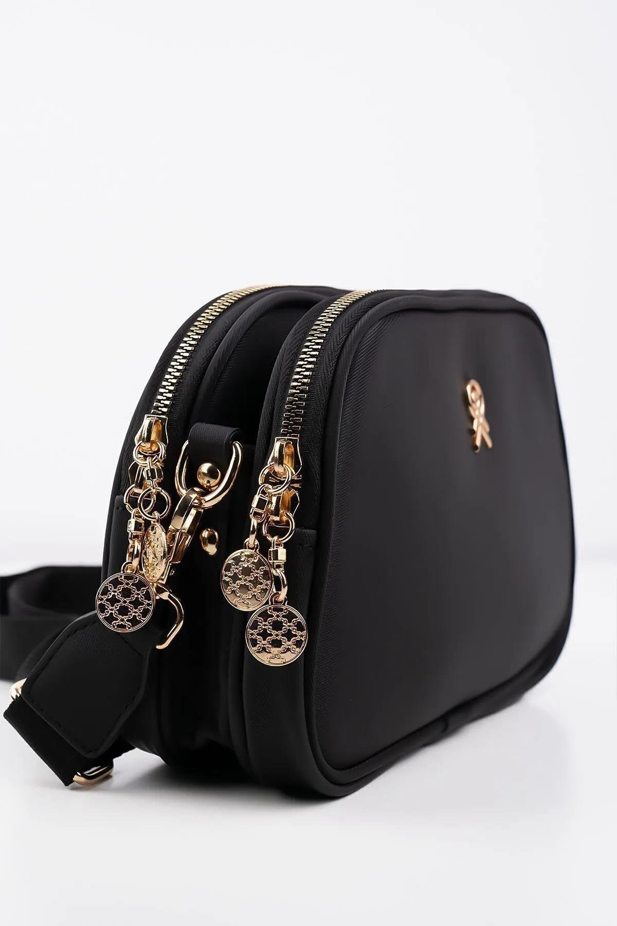 65316 Dewberry Womens Adjustable 3 Compartment Shoulder Bag-SİYAH