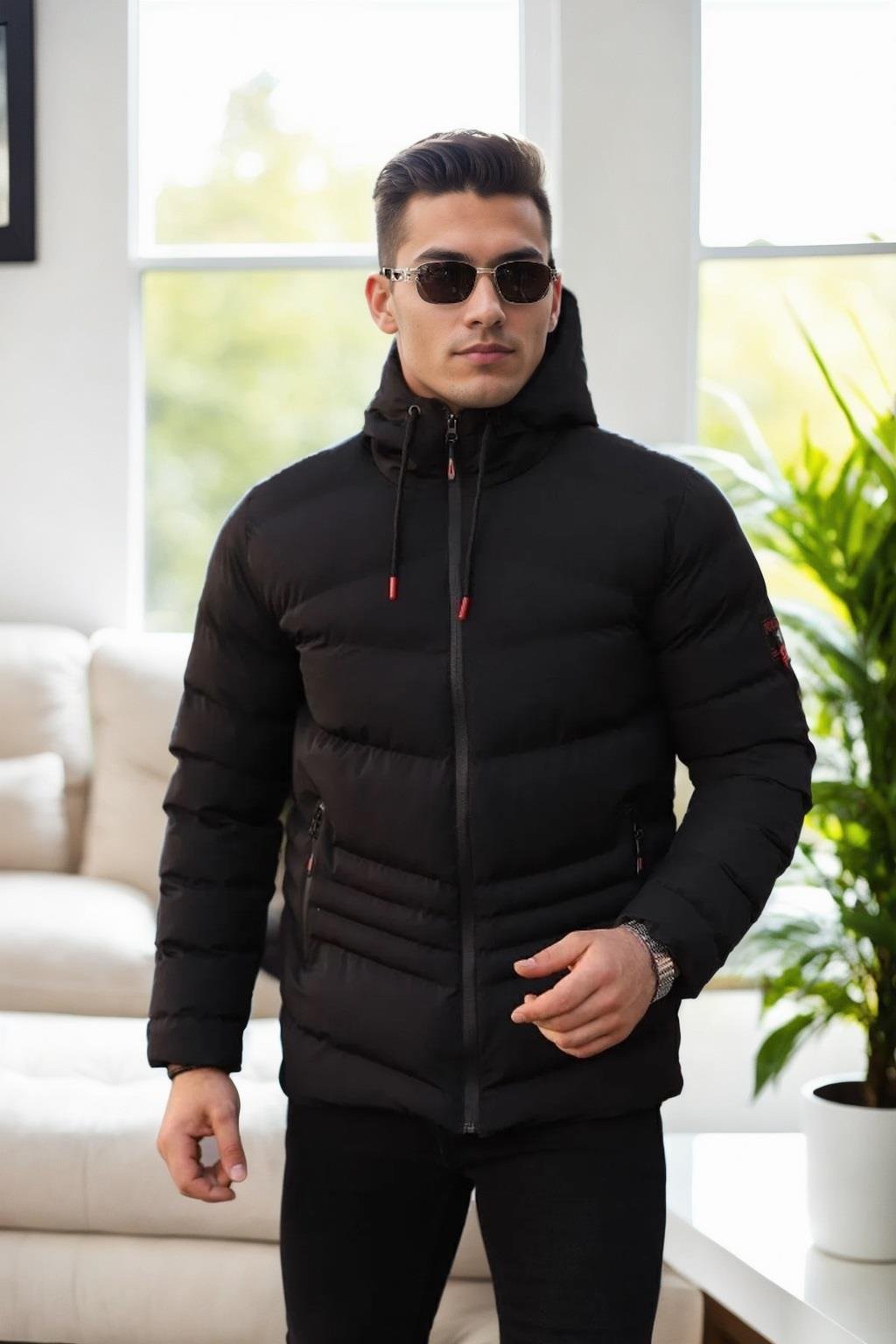 67514 Dewberry Hooded Winter Mens Puffer Coat-SİYAH