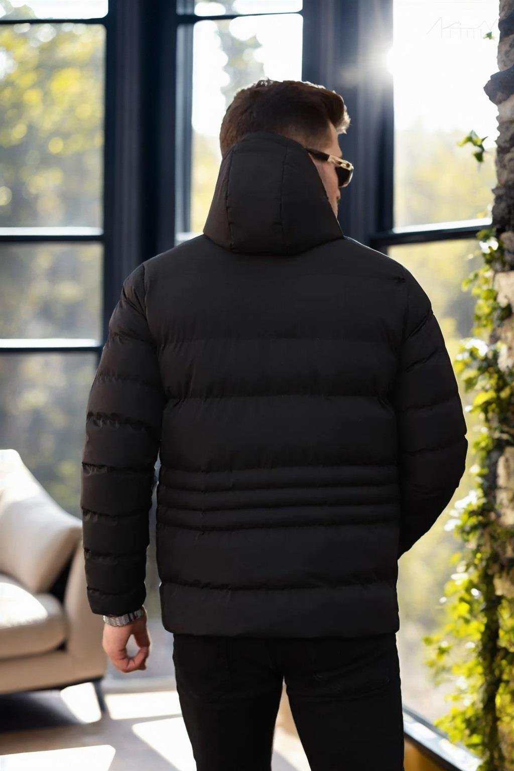 67514 Dewberry Hooded Winter Mens Puffer Coat-SİYAH